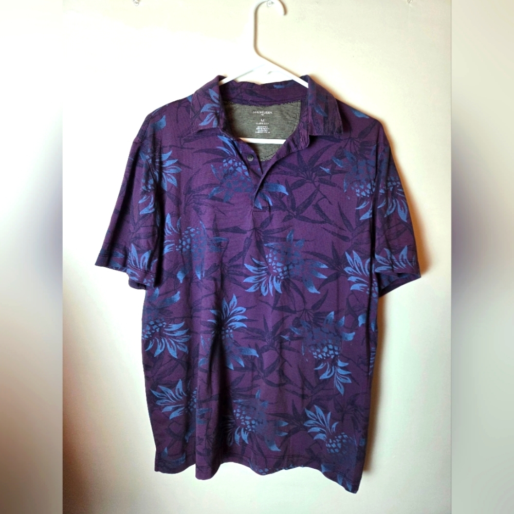 Van Heusen Purple and Blue Floral Polo Shirt Size MEDIUM